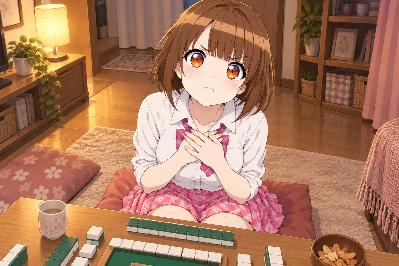 シャツ姿で拗ねるまな